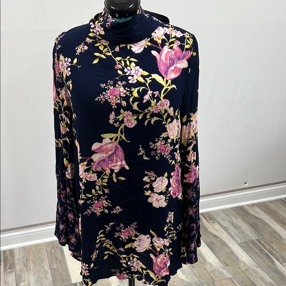 Free People Pink and Blue Bell Sleeve Mini Dress
